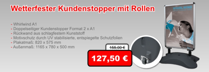 Kundenstopper mit Rollen